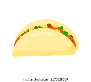 Taco isolated vector icon. Colorful mexican food cartoon . Tasty traditional street fast food.