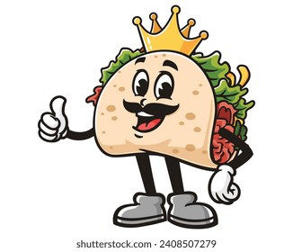 Taco King cartoon mascot illustration character vector clip art hand drawn