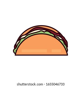 taco line and fill style icon design, fast food eat restaurant menu dinner lunch cooking and meal theme Vector illustration