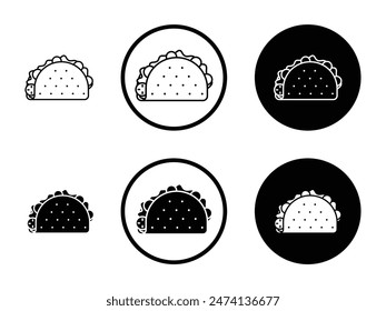 Conjunto de iconos de línea de taco. Icono de línea de taco de envoltura de tortilla de pollo mexicano apto para App y Sitios web.