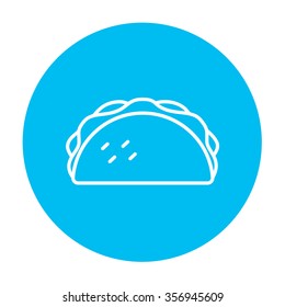 Taco line icon for web, mobile and infographics. Vector white icon on the light blue circle isolated on white background.
