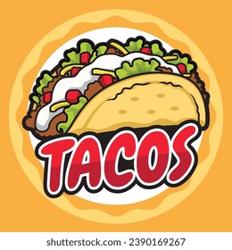 Taco logo design with a circle emblem, thick outline, doused with mayonnaise. Suitable for street food logos, restaurants, neon boxes, banners, labels, etc