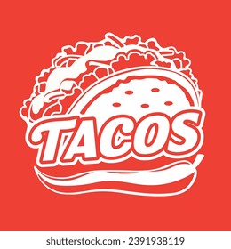 Taco Logo Design Stamp Style Vector Dark Orange Negative