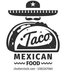 Taco logo. Taco mexican food house, symbol, stamp, icon, sign, food isolated on white background.