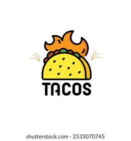 O logotipo Taco é um design minimalista caracterizado por um taco estilizado com uma pequena chama emergindo do seu centro. Esta imagem simples, mas impressionante, transmite efetivamente a paixão da marca.