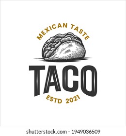 Taco logo retro, taco handdraw logo, taco engraved logo.