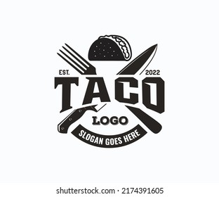 Taco Logo Template, Taco Food Emblem Logo.