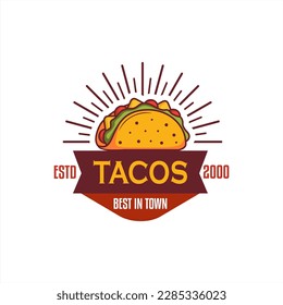 Taco logo template, vintage, emblem, badge, sticker, with ribbon. Suitable for restaurant and cafe logo