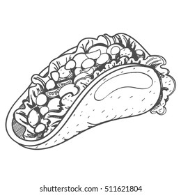 Taco logo. Traditional Mexican cuisine. Illustrations coloring.