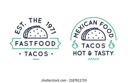 Taco logos. Two trendy taco logos for related food establishments isolated on white background. Vector illustration