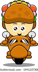 taco mascot character cartoon illustration riding a motorcycle