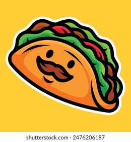 Taco Mascot Character Vector Cartoon Art Illustration on Isolated Background. Food Theme Illustration on Isolated Background. Taco Illustration. Food Mascot Illustration on Isolated Background.