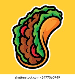 Taco Mascota Personaje Vector Dibujos Animados Ilustración de Arte en Fondo Aislado. Ilustración del tema de la comida en fondo aislado. Ilustración de tacos. Ilustración de mascota de comida en fondo aislado.