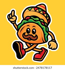 Taco Mascot Character Vector Cartoon Art Illustration on Isolated Background. Food Theme Illustration on Isolated Background. Taco Illustration. Food Mascot Illustration on Isolated Background.