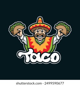 Vector de diseño de logotipo de mascota Taco con estilo de concepto de ilustración moderno para impresión de insignias, emblemas y camisetas. Deliciosa ilustración de tacos.