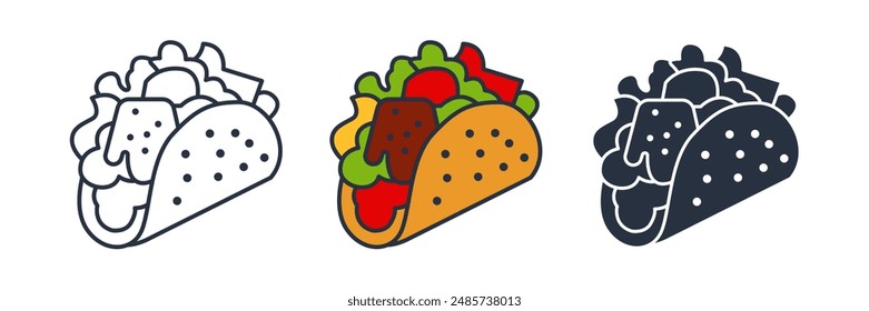 taco with meat, cheese, and lettuce Icon symbol vector illustration isolated on white background