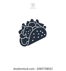 taco with meat, cheese, and lettuce Icon symbol vector illustration isolated on white background