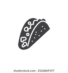 Taco with meat and toppings vector icon. filled flat sign for mobile concept and web design. Taco glyph icon. Mexican fast food symbol, logo illustration. Vector graphics