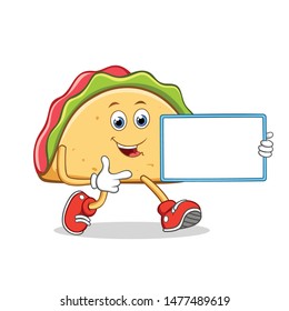 Taco Mexican Cartoon Mascot Character With Holding a Blank Sign.