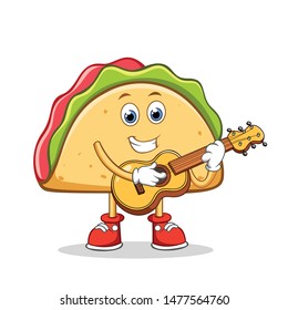 Taco Mexican Cartoon Mascot Character With Playing a Guitar. 