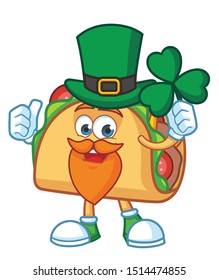 Taco Mexican cartoon mascot character vector with green hat