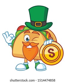 Taco Mexican cartoon mascot character vector with green hat