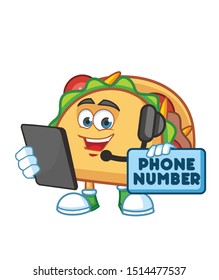 Taco Mexican cartoon mascot character vector with gadget
