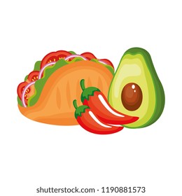 taco mexican with chili pepper and avocado