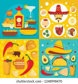 Taco mexican food banner set. Flat illustration of taco mexican food vector banner set for web design