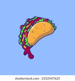 Taco Ilustración vectorial de dibujos animados de comida mexicana. Concepto de objeto alimenticio. Estilo de contorno de dibujos animados plano.