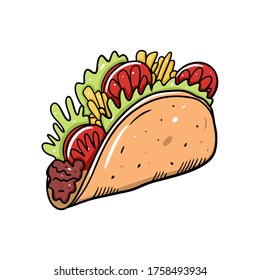 Taco Mexican food. Colorful flat art vector illustration.