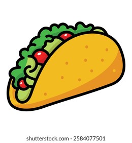 taco, Mexican food colour fill vector line icon with editable stroke 
