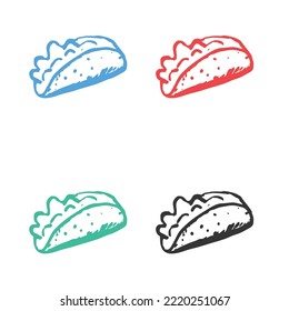 Taco, Mexican Food fast food vector icons in multiple colors 