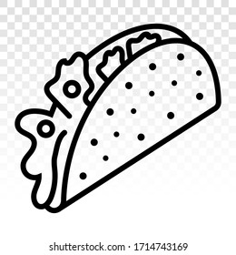 Taco - Mexican food lunch line art vector icon for apps and websites on a transparent background
