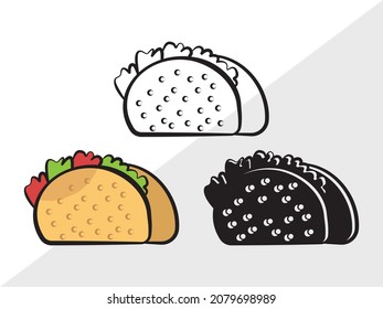 Taco, Mexican Food, Printable Vector Illustration