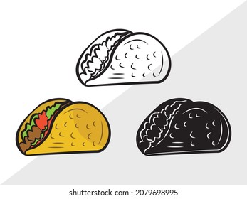 Taco, Mexican Food, Printable Vector Illustration