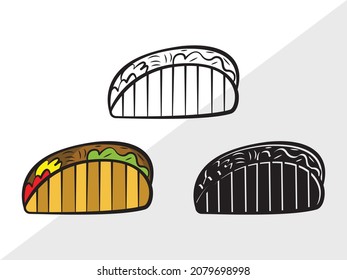 Taco, Mexican Food, Printable Vector Illustration
