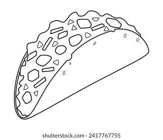 Taco Mexican Food Vector Cartoon Illustration BW