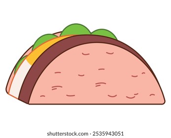 Taco Mexican original traditional cuisine fresh cooked meat vegetable ingredients spicy savory colorful icon set design