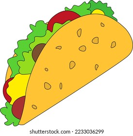 Taco. Mexican traditional food. Design for logo, menu, banner, poster.