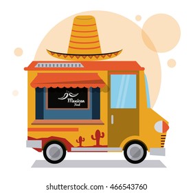 Taco Mexican Truck Fast Food Delivery Transportation Creative Icon. Colorful Illustration. Vector Graphic