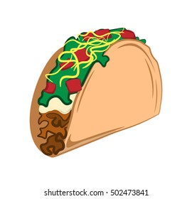 Taco. Mexico Food. Traditional Mexican Cuisine. An Isolated Object. Vector Illustration