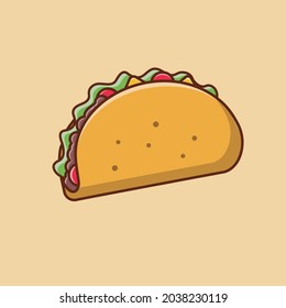 Taco with minced meat and salad illustration flat icon 