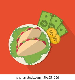 Taco and money of fast food concept