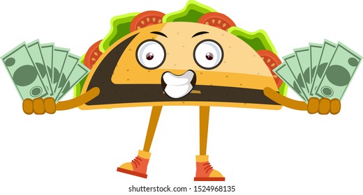 Taco with money, illustration, vector on white background.