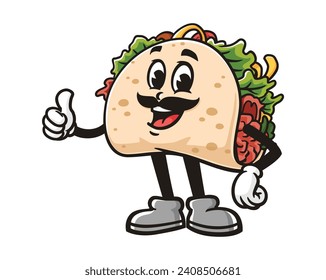 Taco with mustache cartoon mascot illustration character vector clip art hand drawn