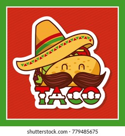 taco with mustache and hat cartoon menu poster