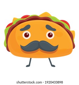 Taco with mustache icon. Cartoon of taco with mustache vector icon for web design isolated on white background