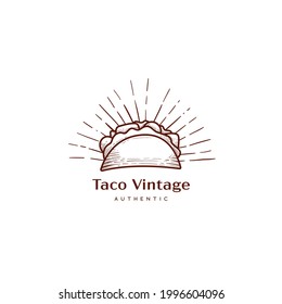 Taco nacho logo in vintage old style icon illustration