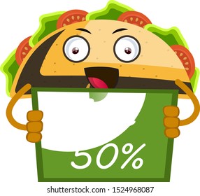 Taco is on sale, illustration, vector on white background.